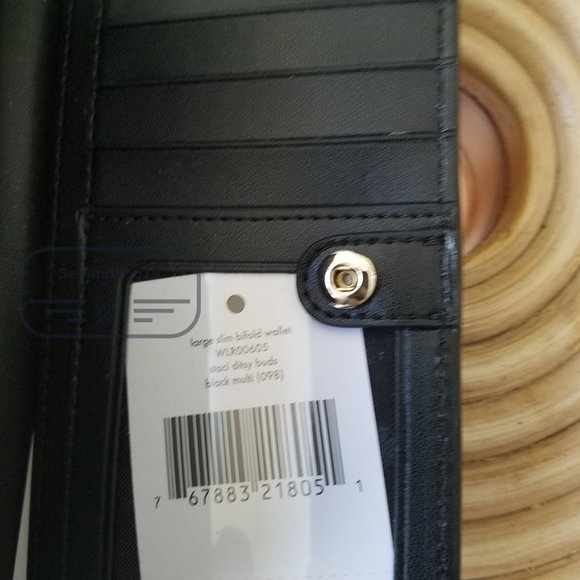 Kate Spade NWT Kate Spa Staci Ditsy Buds Large Slim Bifold Wallet in Black - Picture 13 of 14